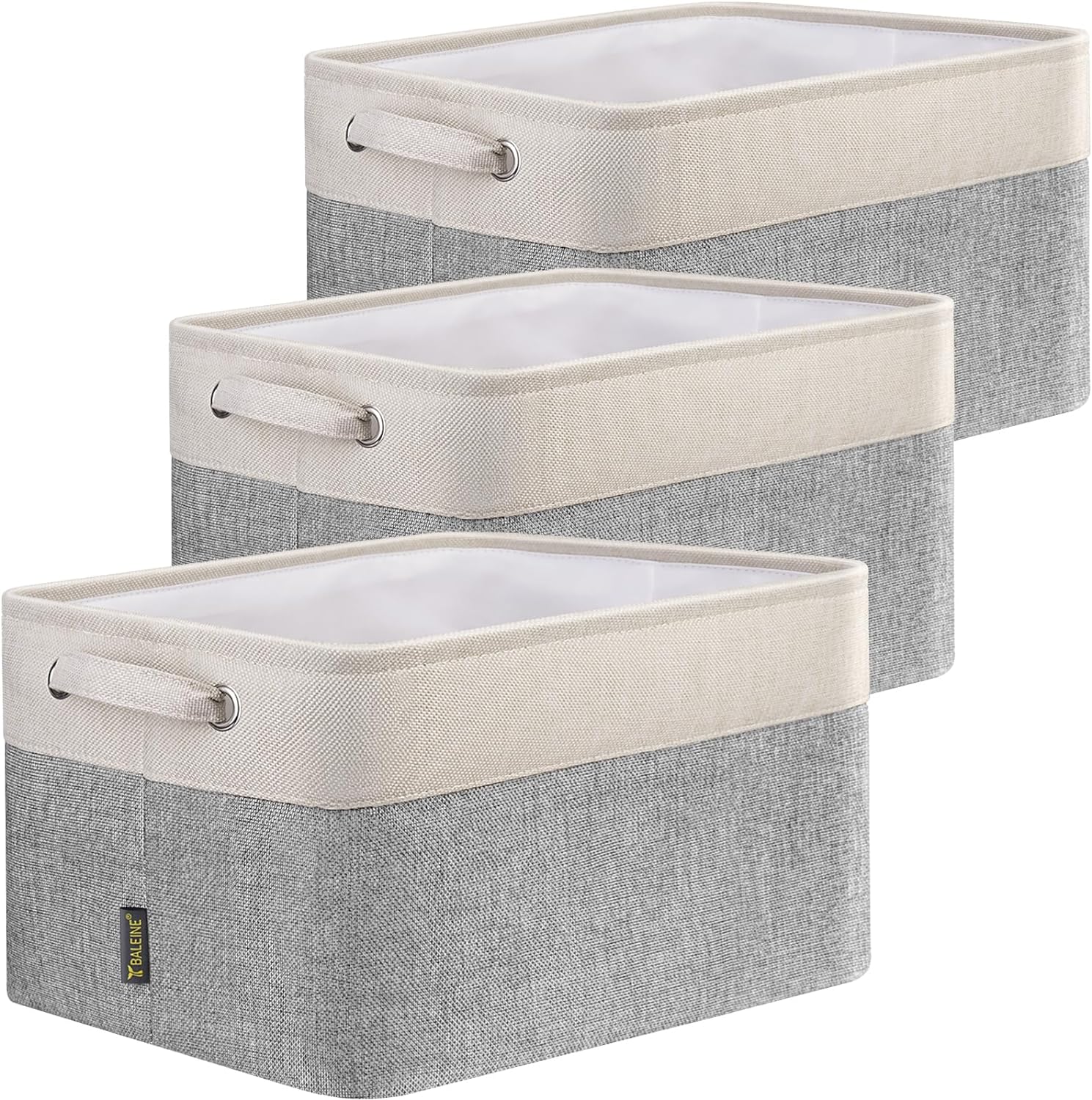 BALEINE 3 Pack Fabric Storage Bins Storage Basket Closet Shelf Organizer for Closet Organizing, Decorative Large Linen Closet Organizers and Storage (Grey, 3 Pack)